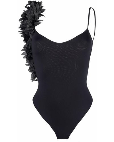 LaRevêche Floral-appliqué Swimsuit - Black