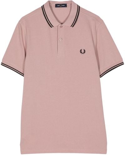 Fred Perry Stripe-detail Cotton Polo Shirt - Pink