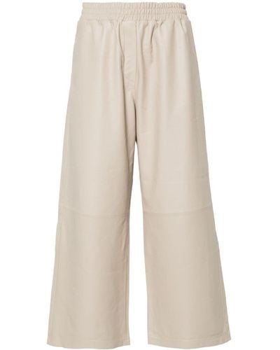 Arma Leather Wide-leg Cropped Trousers - Natural