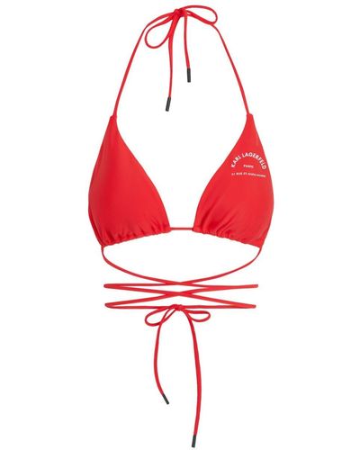 Karl Lagerfeld Logo-print Triangle Bikini Top - Red