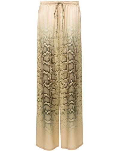 Ermanno Scervino Snakeskin-print Wide-leg Trousers - Natural
