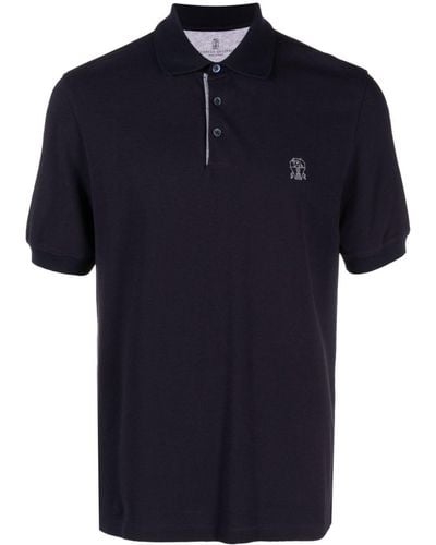 Brunello Cucinelli Polo de piqué con logo estampado - Azul