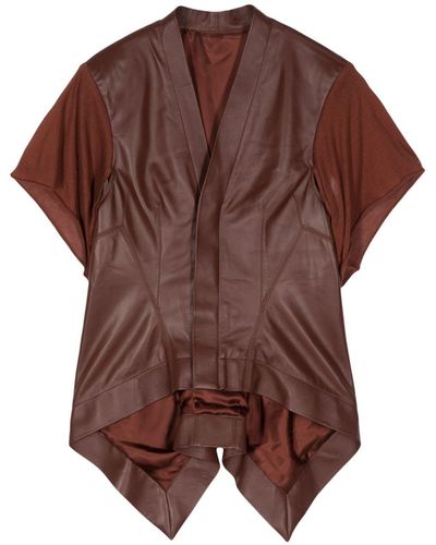 Rick Owens V-neck leather blouse - Marrone