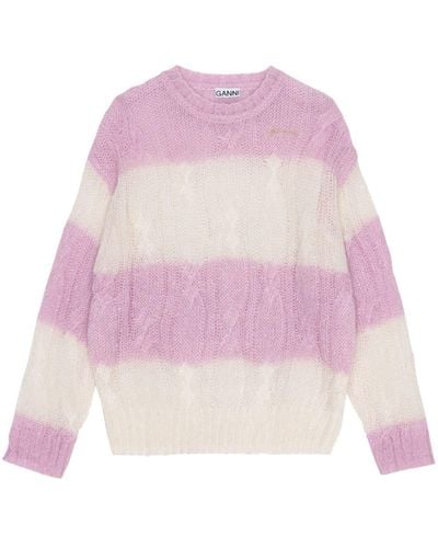 Ganni Purple Striped Cable Knit Sweater - Pink