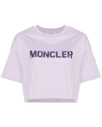 Moncler Sequin-logo Cropped T-shirt - Pink
