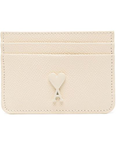 Ami Paris Ami De Coeur Leather Card Holder - Natural