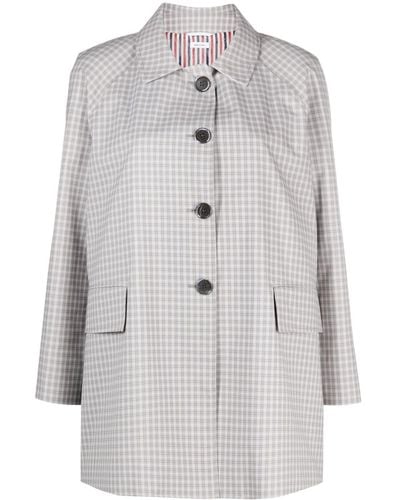 Thom Browne Check-pattern Cropped Coat - Gray