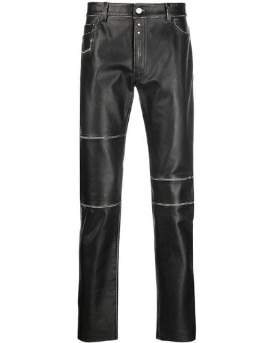 MM6 by Maison Martin Margiela Panelled Leather Pants - Grey