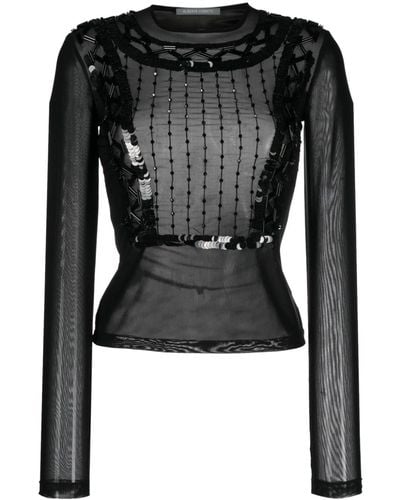 Alberta Ferretti Semi-sheer Sequin-embellished Top - Black