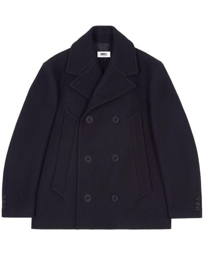 MM6 by Maison Martin Margiela Double-breasted Felted Peacoat - Blue
