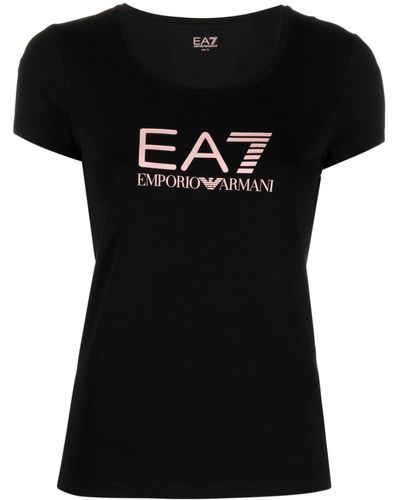 EA7 T-shirt en coton à logo imprimé - Noir