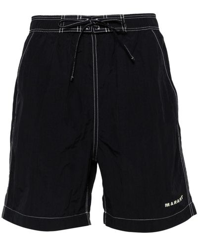 Isabel Marant Logo-print Contrast-stitching Swim Shorts - Black