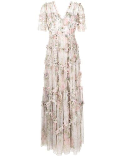 Needle & Thread Rose Powder Floral-print Gown - Natural