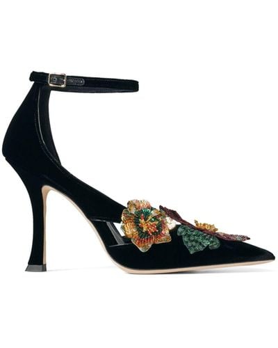 Jimmy Choo Zapatos de tacón Azara con aplique floral - Negro