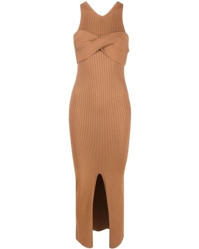 Nanushka Twist-detail Ribbed-knit Dress - Brown