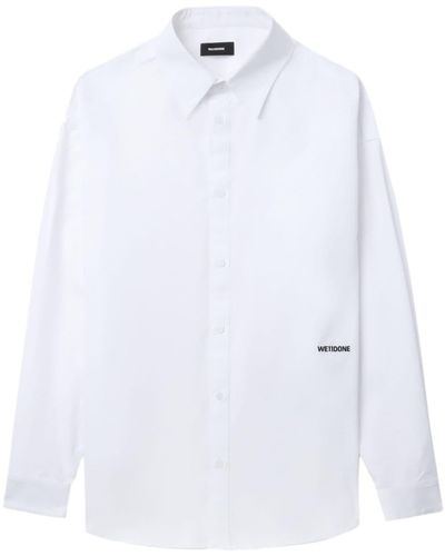 we11done Popeline-Hemd mit Logo-Print - Weiß