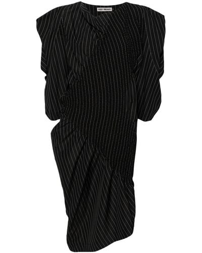 Issey Miyake Contraction Pinstripe-print Midi Dress - Black