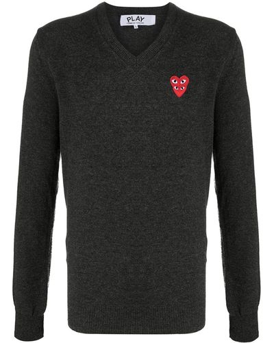 COMME DES GARÇONS PLAY Embroidered Double Heart Patch Sweater - Multicolor