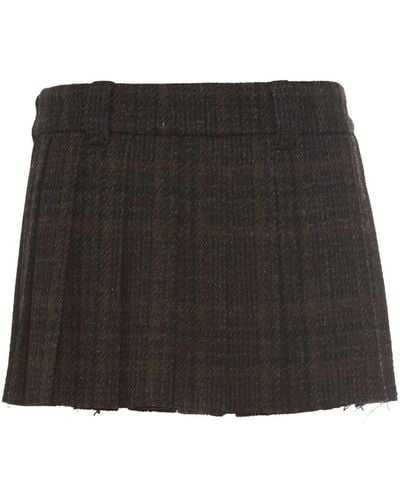 Miu Miu Plaid Wool Miniskirt - Black