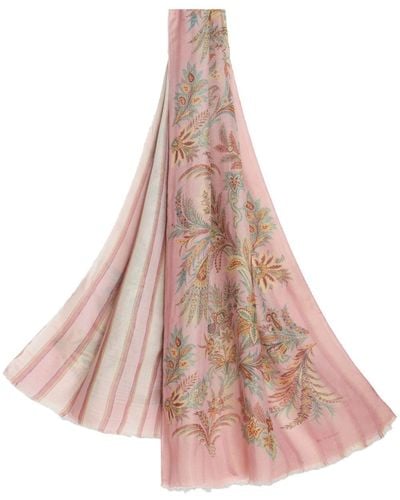 Etro Floral-print Frayed Scarf - Pink