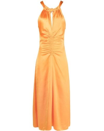 Sandro Satijnen Midi-jurk Met Ruches - Oranje