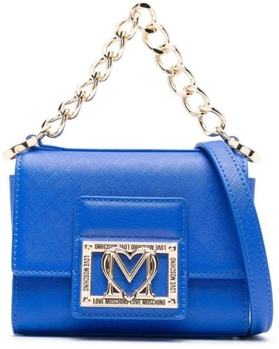 Love Moschino Shopper mit Logo-Schild - Blau
