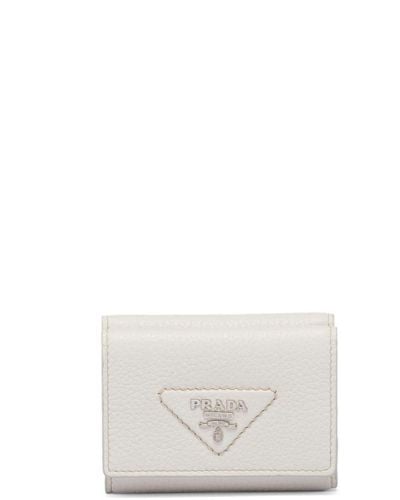 Prada Porte-cartes en cuir saffiano à plaque logo - Blanc
