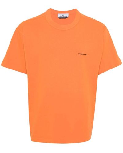 Stone Island Katoenen T-shirt Met Logo-reliëf - Oranje
