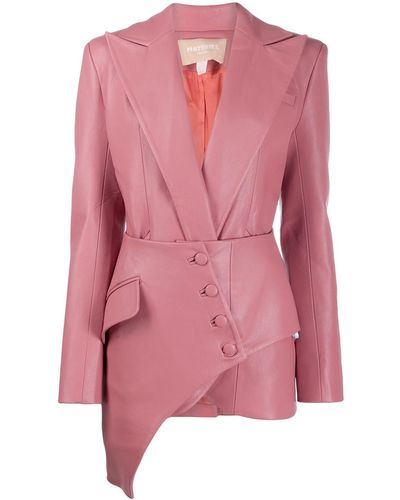 Matériel Asymmetric Faux Leather Blazer - Pink