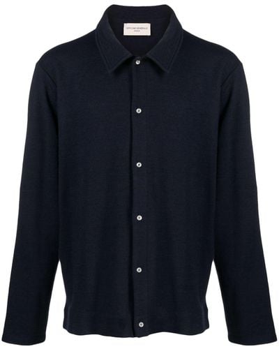 Officine Generale Brent Double Face Felted Wool Blend Cardigan - Blue