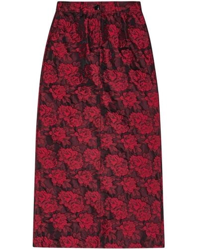 Ganni Botanical-print Jacquard Maxi Skirt - Red