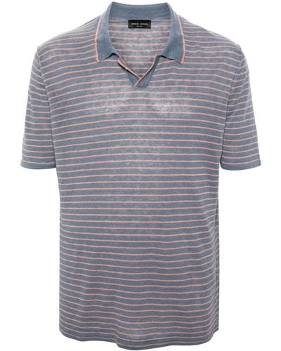 Roberto Collina Striped Linen Polo Shirt - Grey