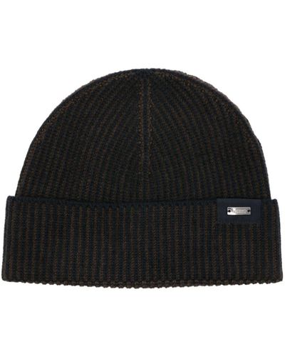 Herno Logo-plaque Ribbed Wool Beanie - Black