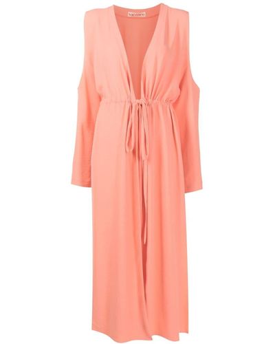 Olympiah Drawstring Cold-shoulder Beach Dress - Pink