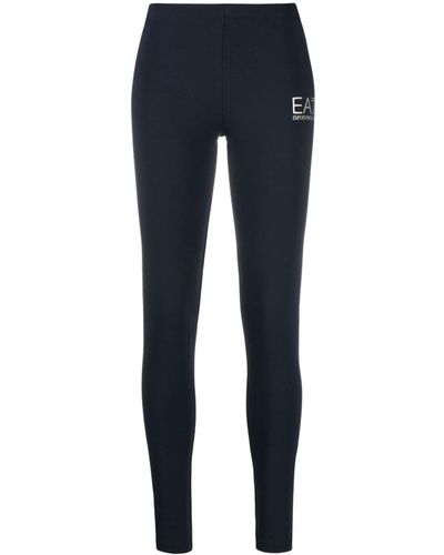 EA7 Logo-print Stretch-cotton leggings - Blue