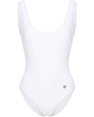 Dolce & Gabbana Racer-style Logo-plaque Swimsuit - White