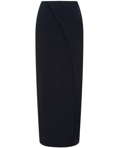 12 STOREEZ Jersey-texture Side-slit Straight Skirt - Blue