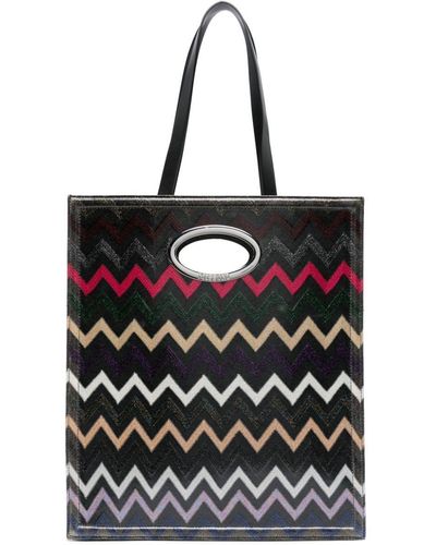 Missoni Zigzag-embroidered Lamé-effect Leather Tote Bag - Black
