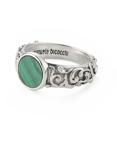 Emanuele Bicocchi Arabesque Ring Met Malachiet - Wit