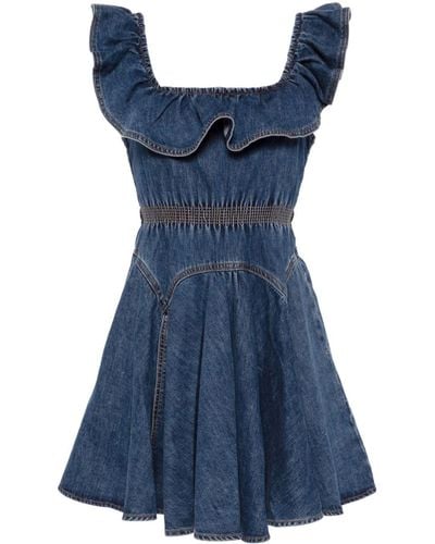 Self-Portrait Mini-jurk Met Ruches - Blauw