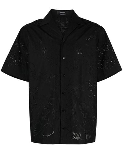 Versace Perforated-detail Button-up Shirt - Black