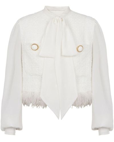 Balmain Tweed-Jacke mit Kontrasteinsatz - Weiß