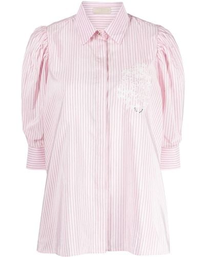 Elie Saab Camisa con logo bordado y rayas diplomáticas - Rosa