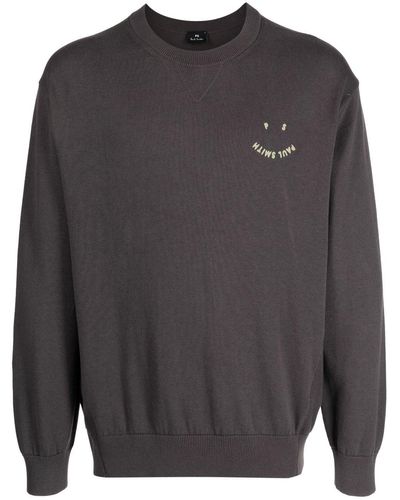 PS by Paul Smith Logo-embroidered Fine-knit Jumper - Grey