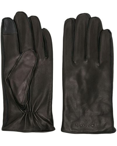 Calvin Klein Logo-debossed Leather Gloves - Black