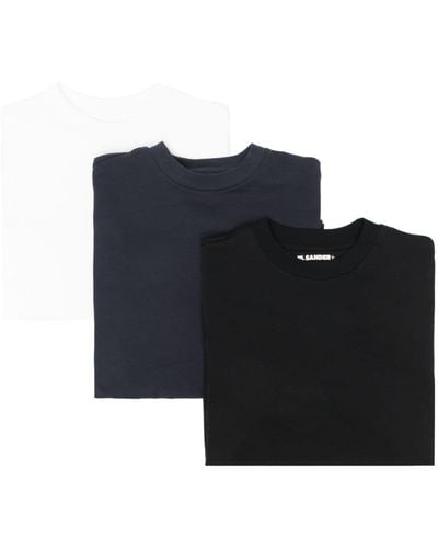 Jil Sander T-Shirts mit Logo-Patch (3er-Set) - Blau