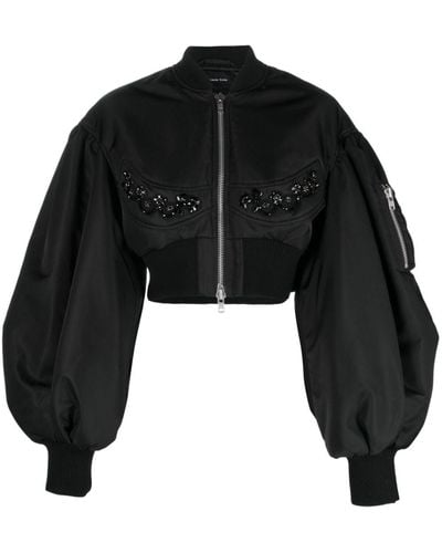 Simone Rocha Crystal-embellished Cropped Bomber Jacket - Zwart