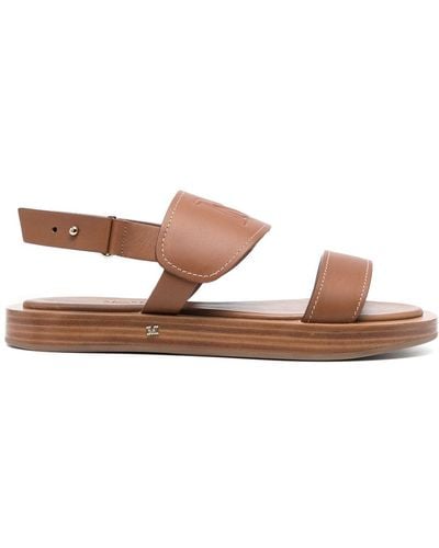 Max Mara Embossed-logo Leather Sandals - Brown