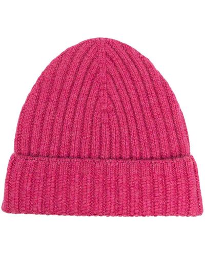 Barrie Ribbed Cashmere Beanie - Pink