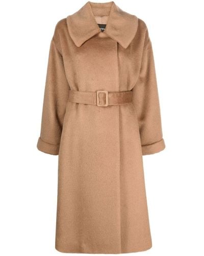 Emporio Armani Belted Long-sleeve Coat - Natural